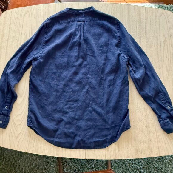 Toddy Snyder Irish Linen Band Collar Slim Fit Shirt in Navy - Picture 4 of 7